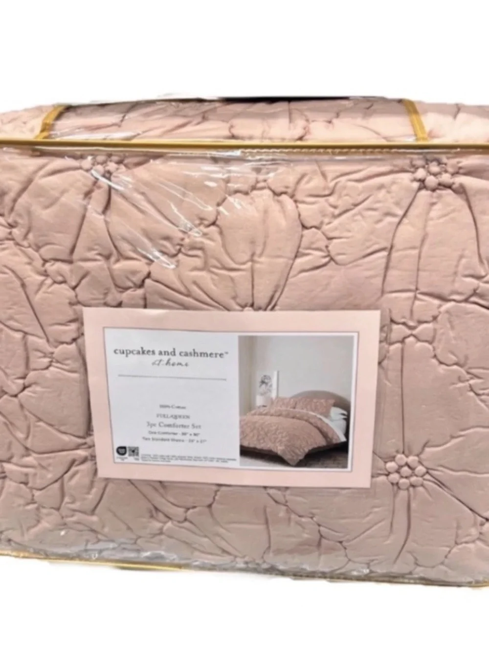 Cupcake and Cashmere Pink Floral Cotton Full/Queen Comforter Set 90”x90”